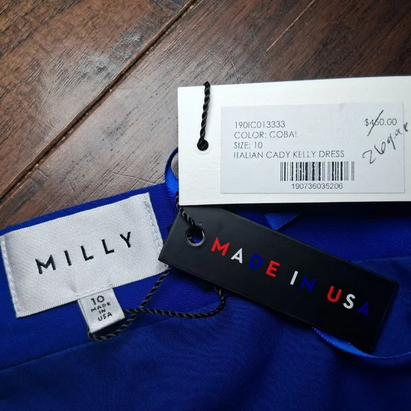 New Milly Italian Cady Kelly Mini Dress in Cobalt Blue Size 10 Fit n Flare $450 - Picture 11 of 13
